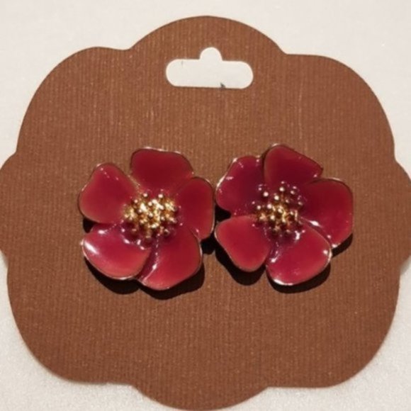 Vintage Jewelry - Vintage red enamel gold tone stud earrings